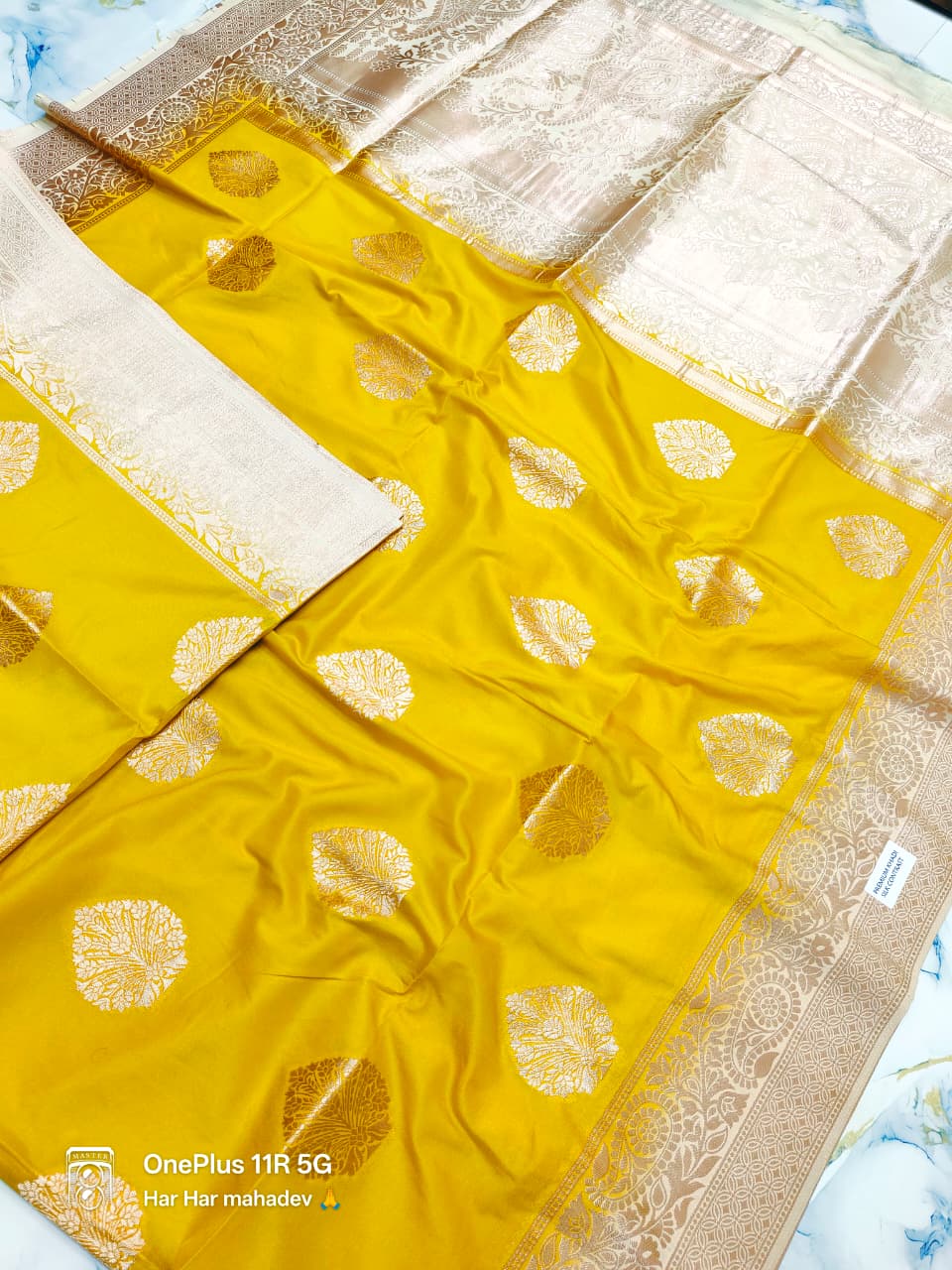 AARIN Baari - Haldi Semi Maheshwari Silk Saree